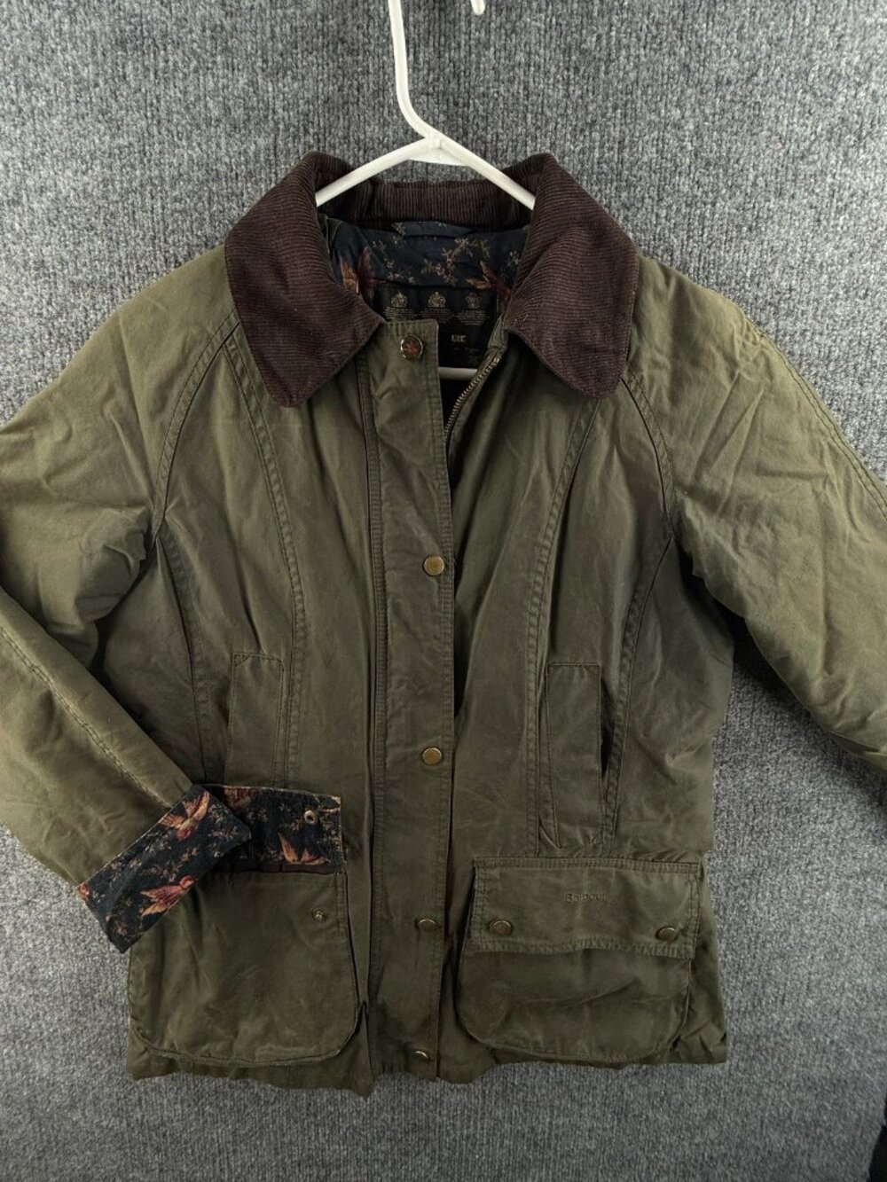 Barbour Ladies Wax Cotton Templates Bird Lining Waxed Jacket Women Green US 6